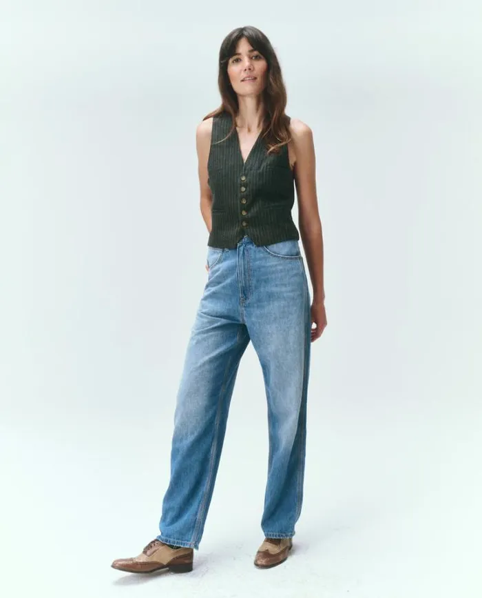 Tops Women039s The Great The Suit Vest Gray Pin Stripe