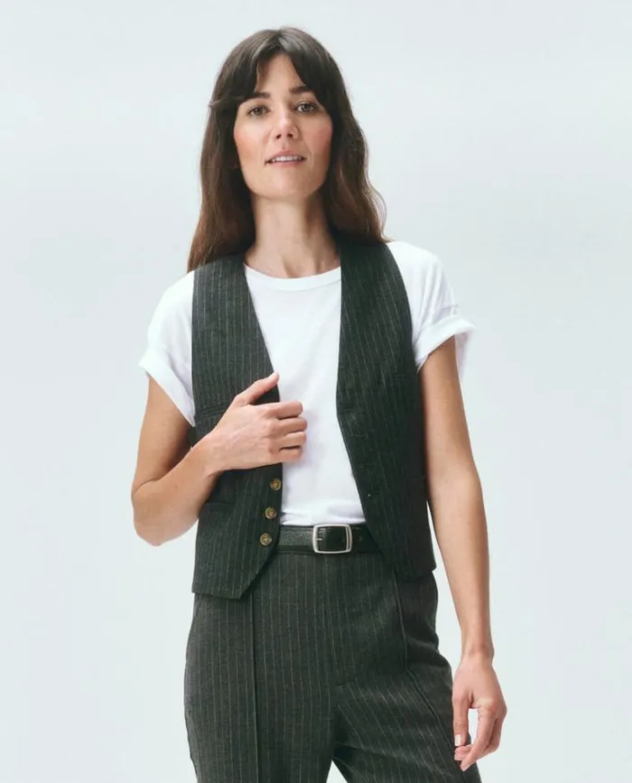 Tops Women039s The Great The Suit Vest Gray Pin Stripe