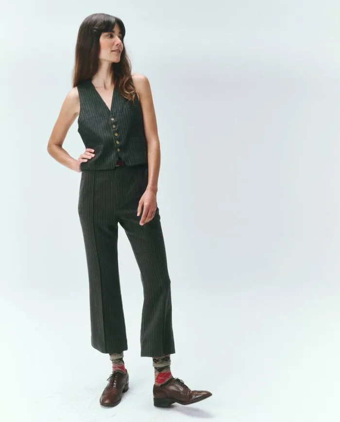 Tops Women039s The Great The Suit Vest Gray Pin Stripe