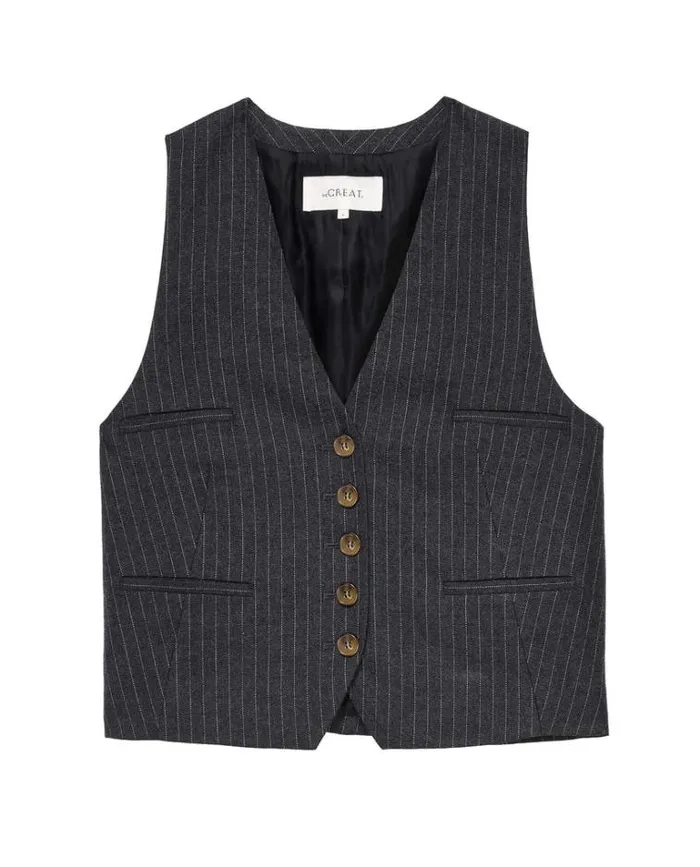 Tops Women039s The Great The Suit Vest Gray Pin Stripe