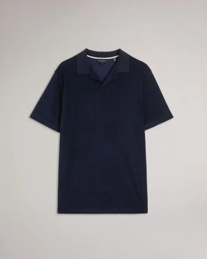 Towelling Revere Collar Polo Shirt Navy Men Ted Baker Clothing