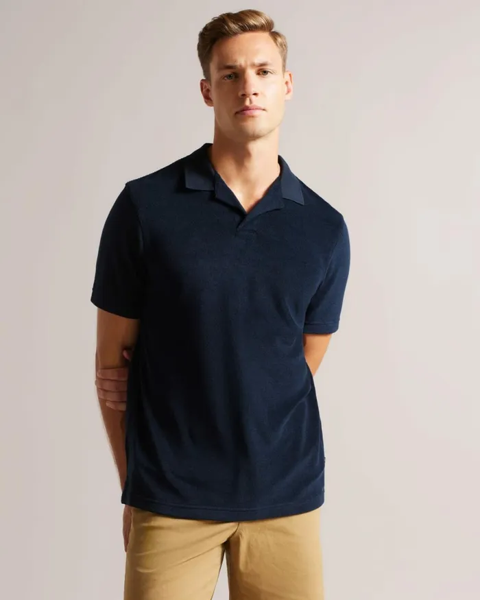 Towelling Revere Collar Polo Shirt Navy Men Ted Baker Clothing Towelling Revere Collar Polo Shirt Navy Men Ted Baker Clothing
