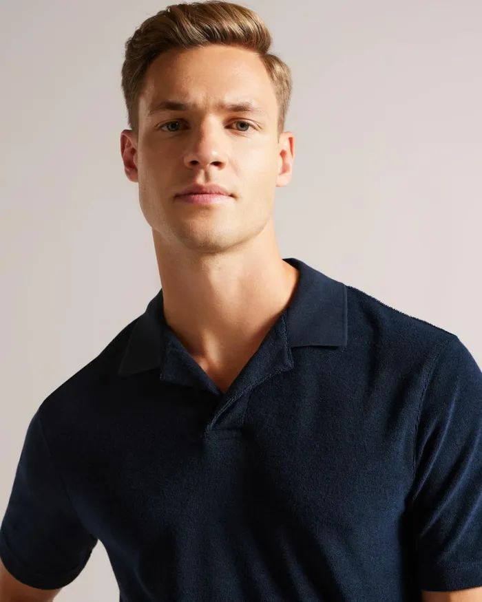 Towelling Revere Collar Polo Shirt Navy Men Ted Baker Clothing Towelling Revere Collar Polo Shirt Navy Men Ted Baker Clothing