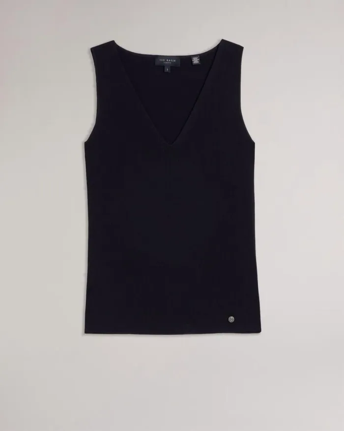 V Neck Slim Fit Knit Top Black Women Ted Baker Clothing