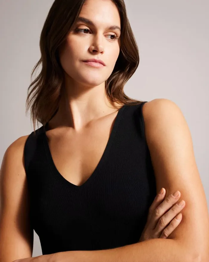 V Neck Slim Fit Knit Top Black Women Ted Baker Clothing