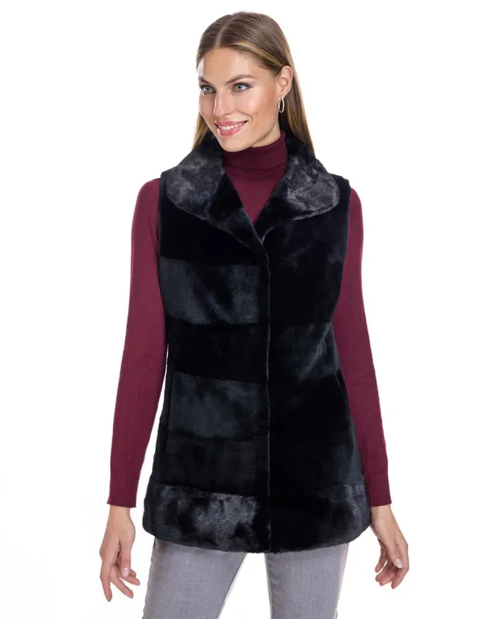 Vests Women039s Maximilian Horizontal Sheared Mink Vest With Long Hair Trim