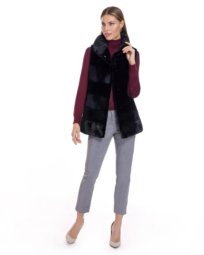 Vests Women039s Maximilian Horizontal Sheared Mink Vest With Long Hair Trim