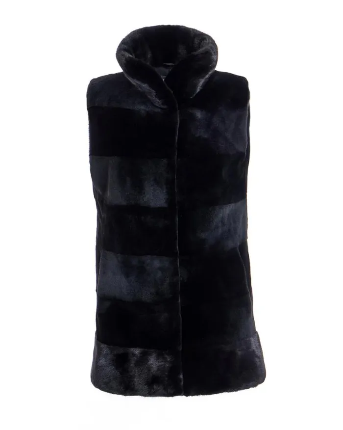 Vests Women039s Maximilian Horizontal Sheared Mink Vest With Long Hair Trim