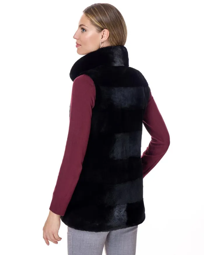 Vests Women039s Maximilian Horizontal Sheared Mink Vest With Long Hair Trim