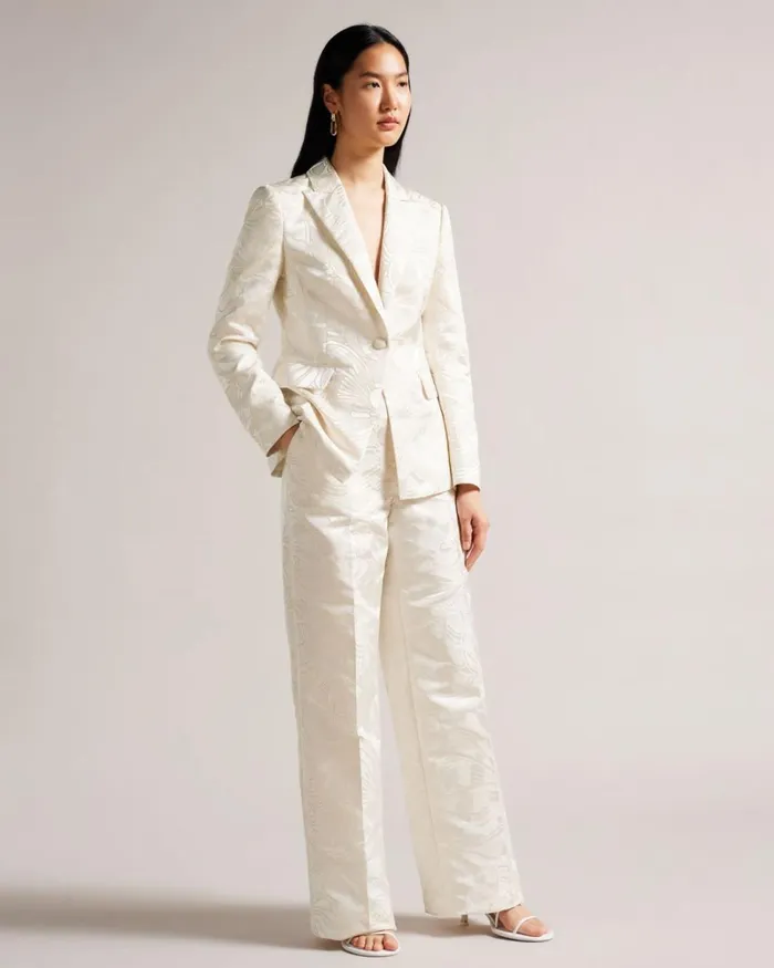 Wide Leg Jacquard Trousers Natural Women Ted Baker Clothing Wide Leg Jacquard Trousers Natural Women Ted Baker Clothing