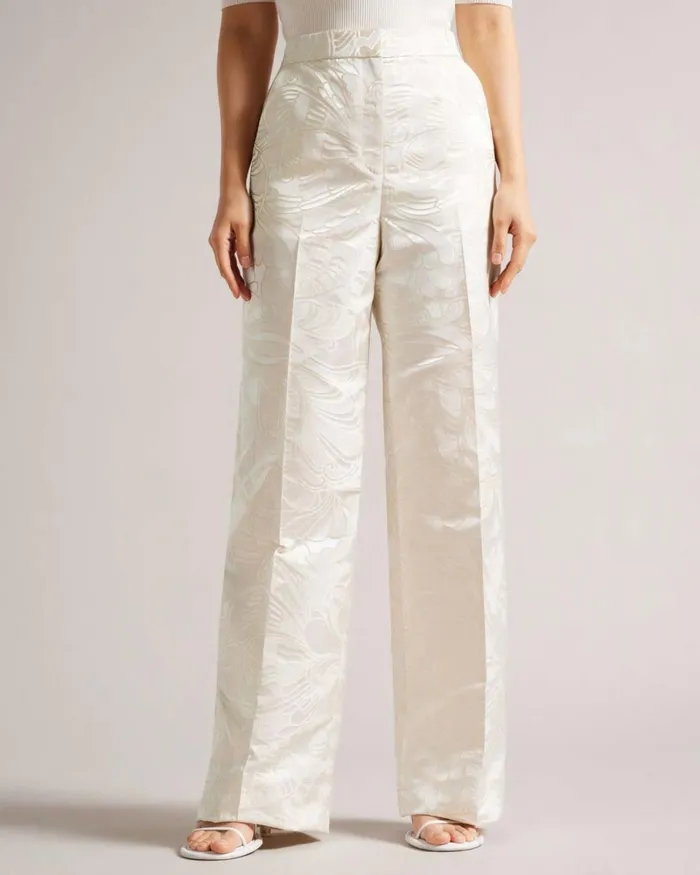 Wide Leg Jacquard Trousers Natural Women Ted Baker Clothing Wide Leg Jacquard Trousers Natural Women Ted Baker Clothing