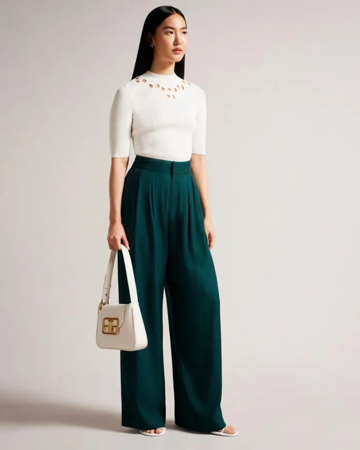 Wide Leg Trousers Dark Green Women Ted Baker Clothing Wide Leg Trousers Dark Green Women Ted Baker Clothing