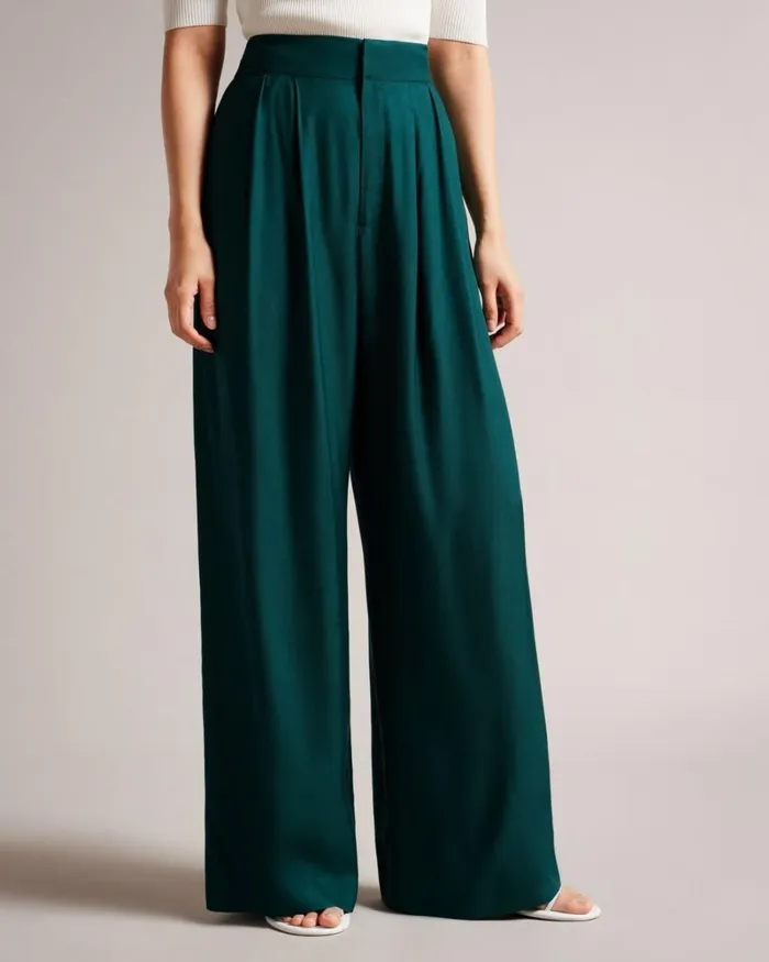 Wide Leg Trousers Dark Green Women Ted Baker Clothing Wide Leg Trousers Dark Green Women Ted Baker Clothing