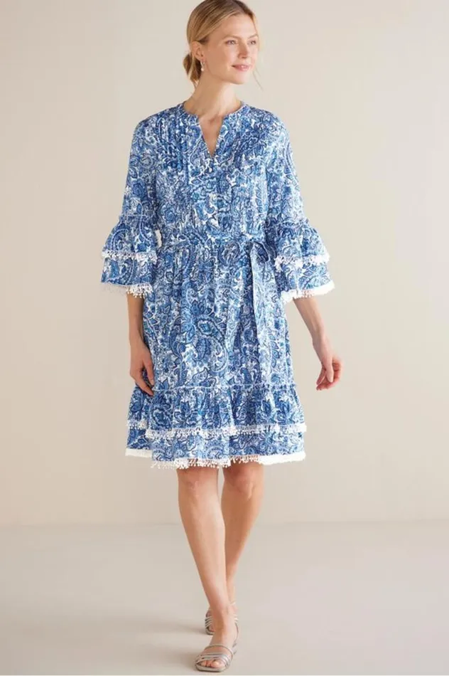 Women Adeline Short Dress Spring Paisley Chambray Soft Surroundings Dresses