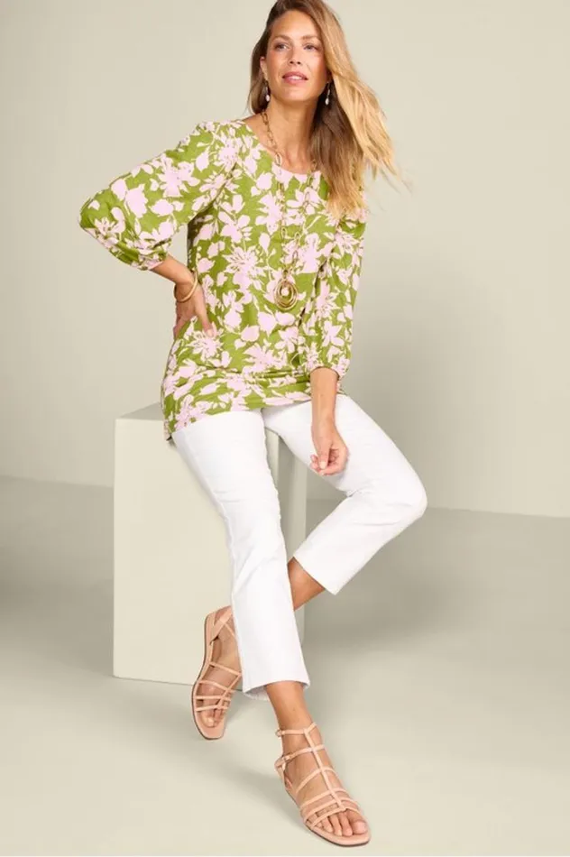 Women Ainsley Linen Blend Tunic Ink Blooms Green Soft Surroundings Tops Women Ainsley Linen Blend Tunic Ink Blooms Green Soft Surroundings Tops