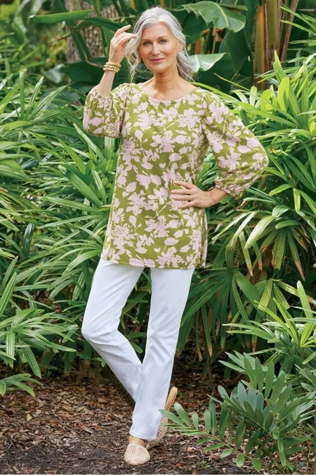 Women Ainsley Linen Blend Tunic Ink Blooms Green Soft Surroundings Tops Women Ainsley Linen Blend Tunic Ink Blooms Green Soft Surroundings Tops
