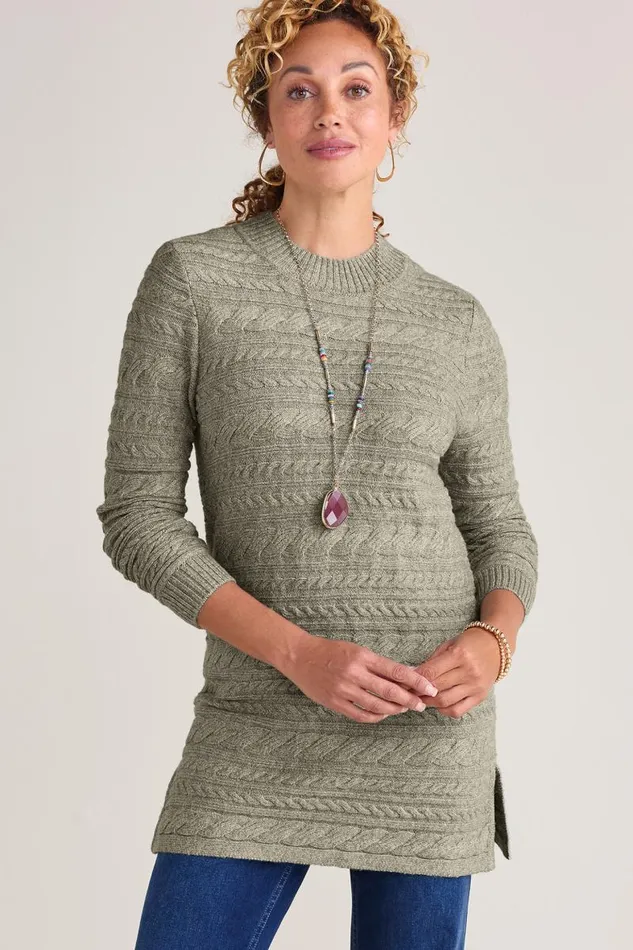 Women Alena Cable Sweater Tunic Oatmeal Heather Soft Surroundings Tops Women Alena Cable Sweater Tunic Oatmeal Heather Soft Surroundings Tops