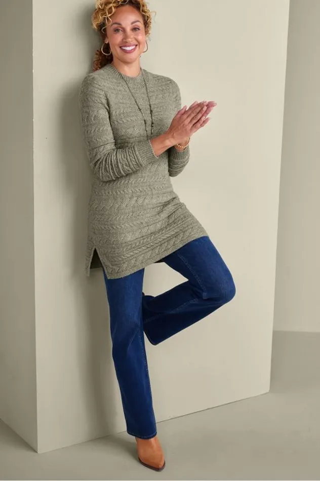 Women Alena Cable Sweater Tunic Oatmeal Heather Soft Surroundings Tops Women Alena Cable Sweater Tunic Oatmeal Heather Soft Surroundings Tops