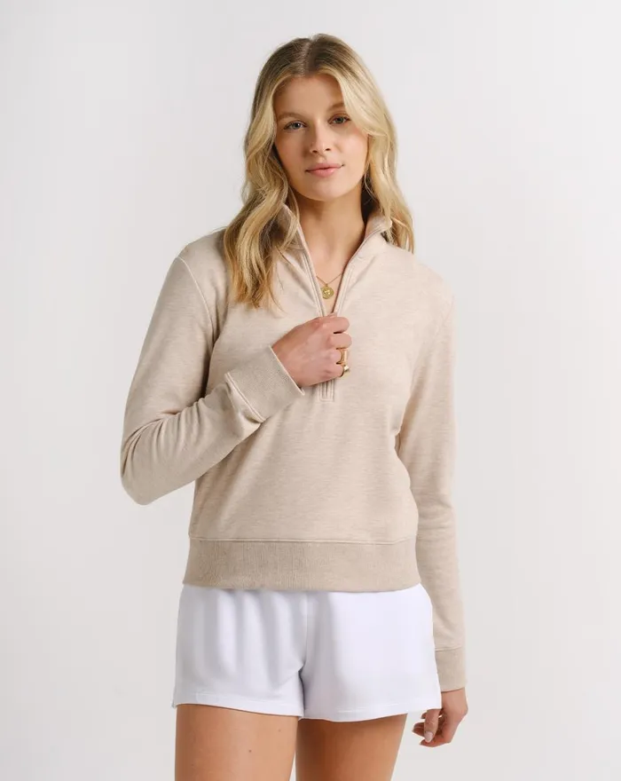 Women All Tops TravisMathew CLOUD FLEECE HALF ZIP Heather Natural