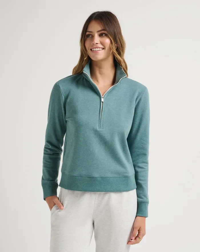 Women All Tops TravisMathew CLOUD FLEECE HALF ZIP Heather North Atlantic