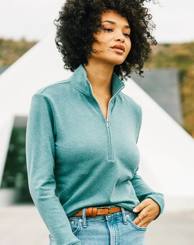 Women All Tops TravisMathew CLOUD FLEECE HALF ZIP Heather North Atlantic