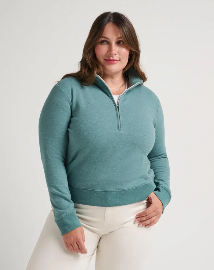 Women All Tops TravisMathew CLOUD FLEECE HALF ZIP Heather North Atlantic