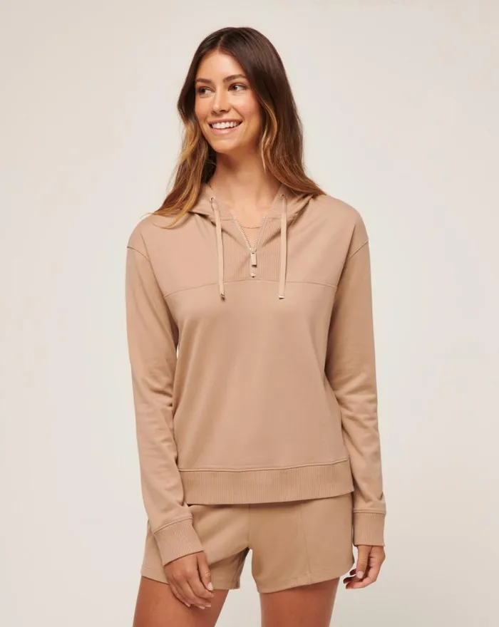Women All Tops TravisMathew FRIDAY PONTE HALF ZIP HOODIE Natural