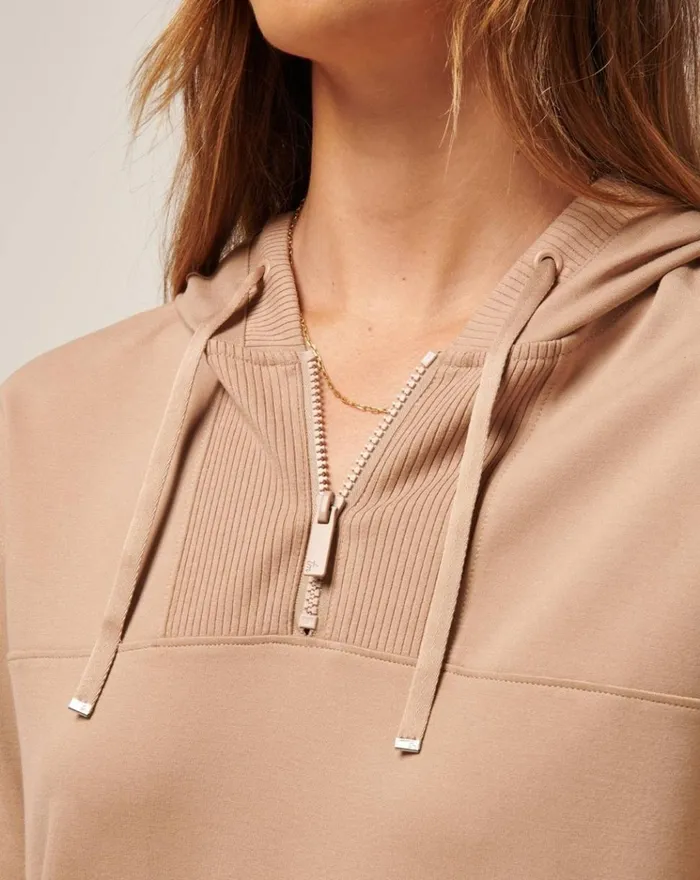 Women All Tops TravisMathew FRIDAY PONTE HALF ZIP HOODIE Natural