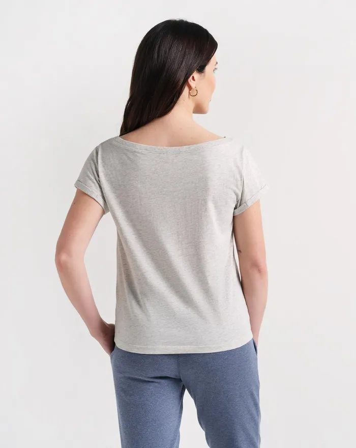 Women All Tops TravisMathew GIRL TALK TM EMBROIDERED TEE Heather Light Grey