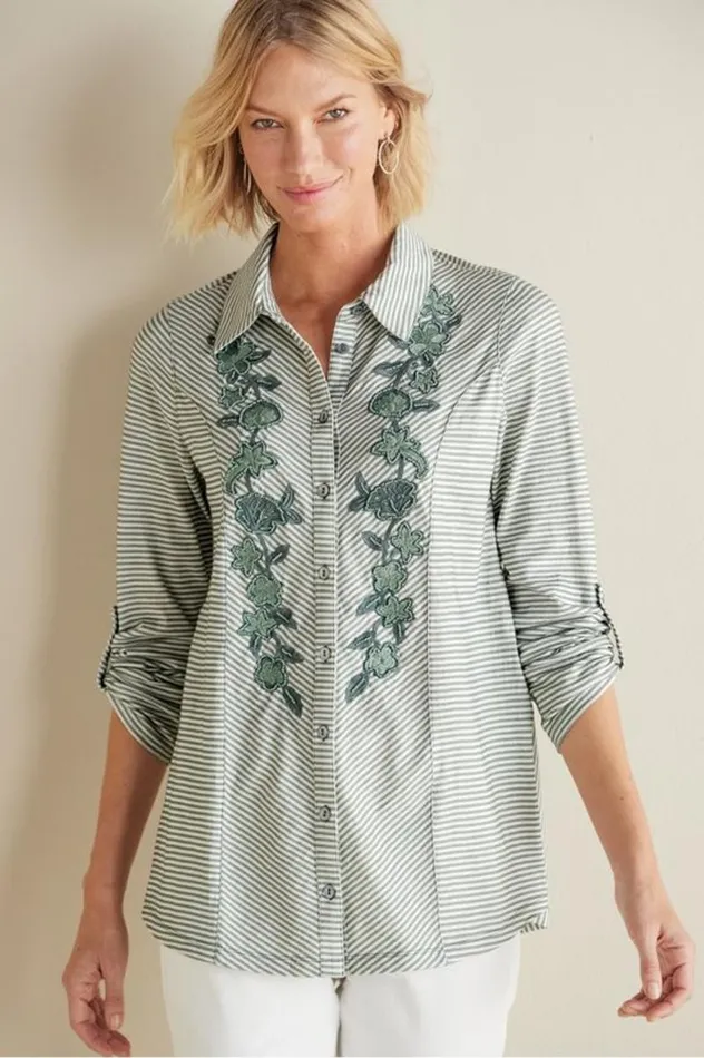 Women Anisa Tunic Green Milieu Stripe Soft Surroundings Tops