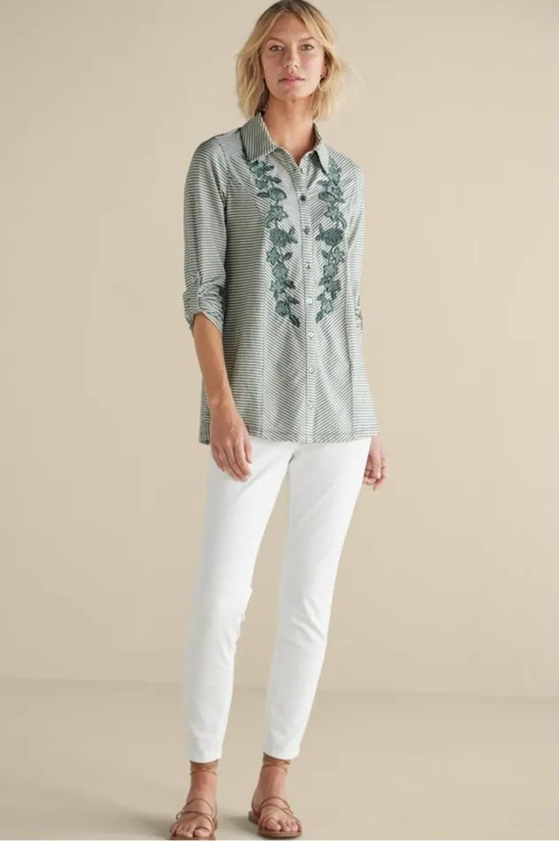 Women Anisa Tunic Green Milieu Stripe Soft Surroundings Tops Women Anisa Tunic Green Milieu Stripe Soft Surroundings Tops