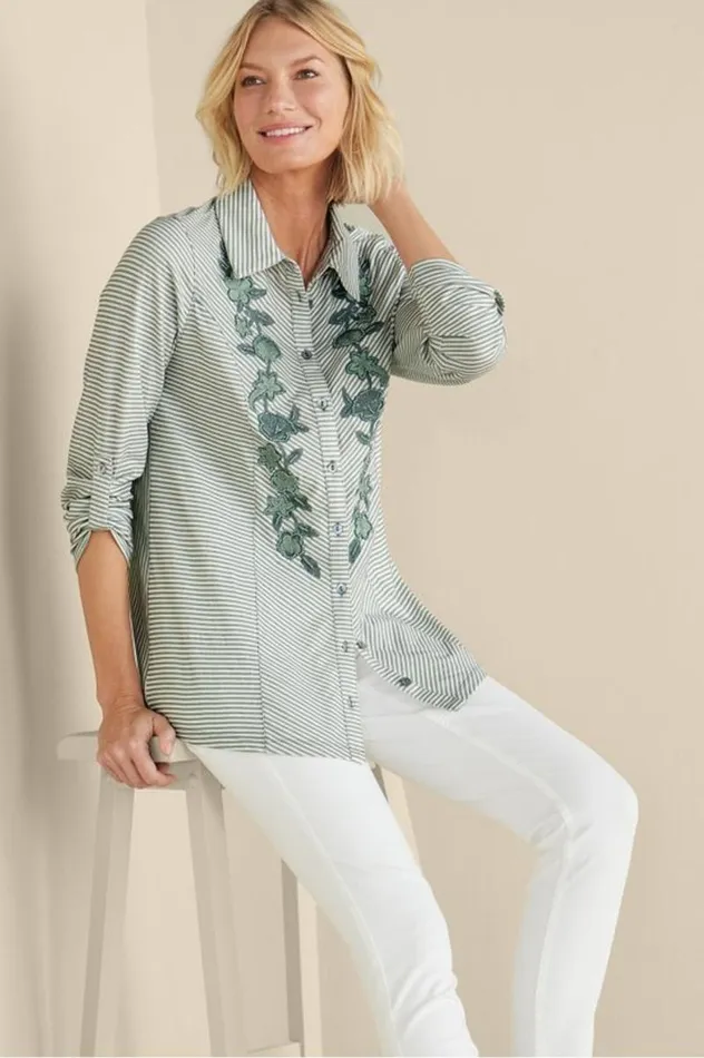 Women Anisa Tunic Green Milieu Stripe Soft Surroundings Tops Women Anisa Tunic Green Milieu Stripe Soft Surroundings Tops