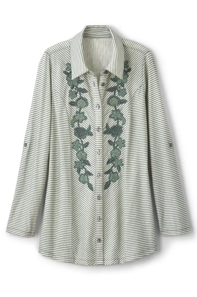 Women Anisa Tunic Green Milieu Stripe Soft Surroundings Tops Women Anisa Tunic Green Milieu Stripe Soft Surroundings Tops
