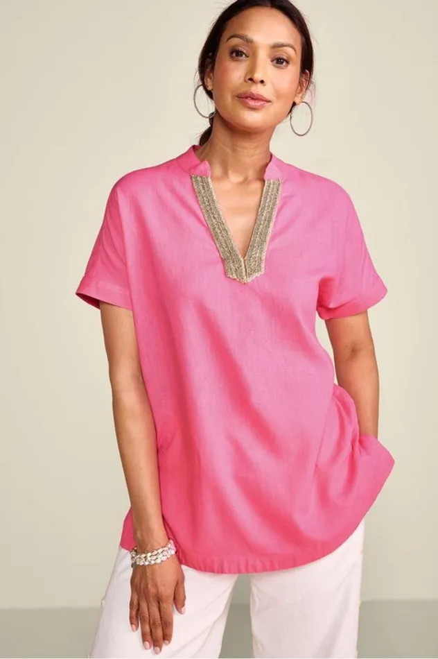 Women Annalise Linen Blend Tunic Azalea Pink Soft Surroundings Tops