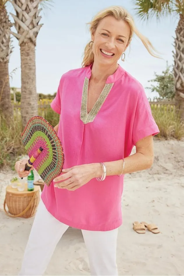 Women Annalise Linen Blend Tunic Azalea Pink Soft Surroundings Tops Women Annalise Linen Blend Tunic Azalea Pink Soft Surroundings Tops