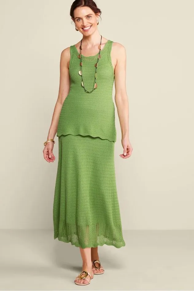 Women April Crochet Sweater Skirt Piquant Green Soft Surroundings Skirts