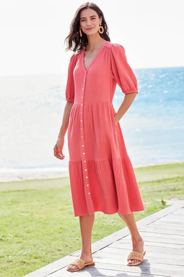 Women Arielle Gauze Midi Dress Sunkist Coral Soft Surroundings Dresses Women Arielle Gauze Midi Dress Sunkist Coral Soft Surroundings Dresses
