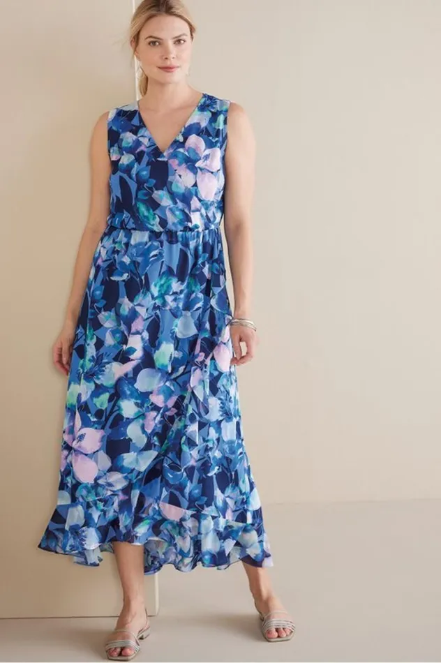 Women Ashlyn Maxi Dress Purple Floral Soft Surroundings Dresses