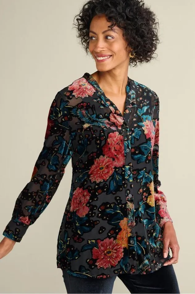 Women Autumn Velvet Tunic Black Multi Soft Surroundings Tops