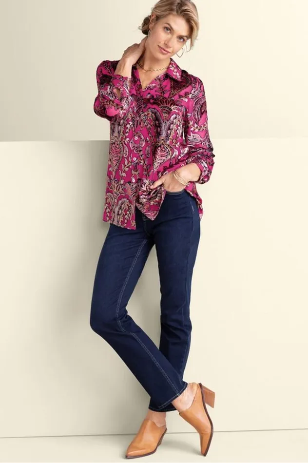 Women Bellarosa Velvet Tunic Pink Scarf Burnout Soft Surroundings Tops Women Bellarosa Velvet Tunic Pink Scarf Burnout Soft Surroundings Tops