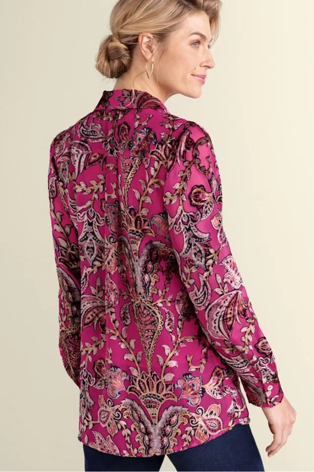 Women Bellarosa Velvet Tunic Pink Scarf Burnout Soft Surroundings Tops Women Bellarosa Velvet Tunic Pink Scarf Burnout Soft Surroundings Tops