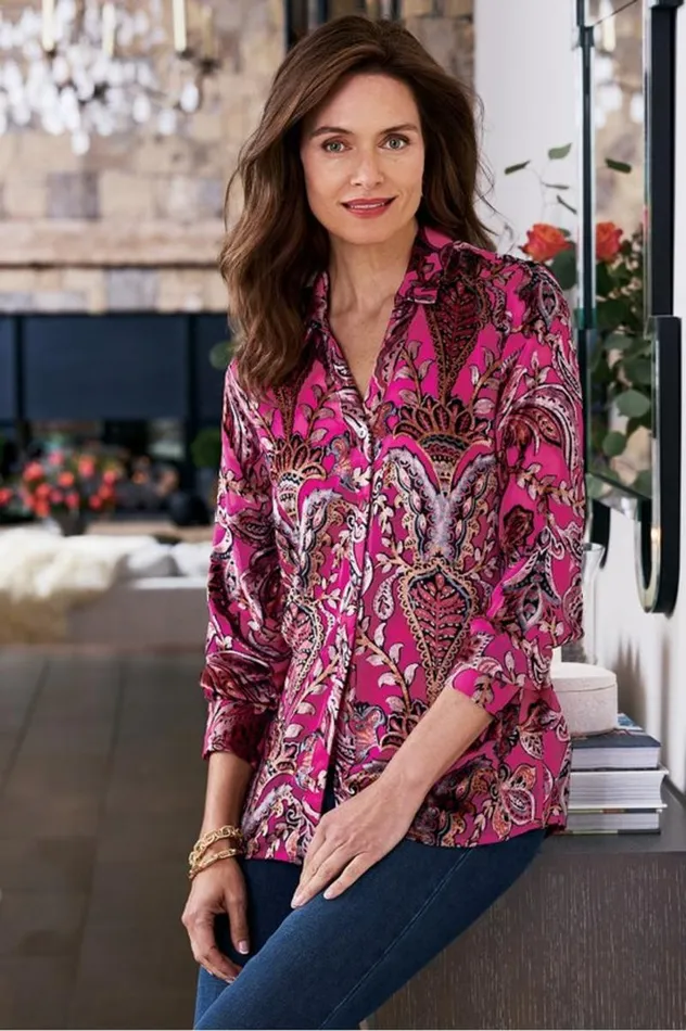 Women Bellarosa Velvet Tunic Pink Scarf Burnout Soft Surroundings Tops Women Bellarosa Velvet Tunic Pink Scarf Burnout Soft Surroundings Tops