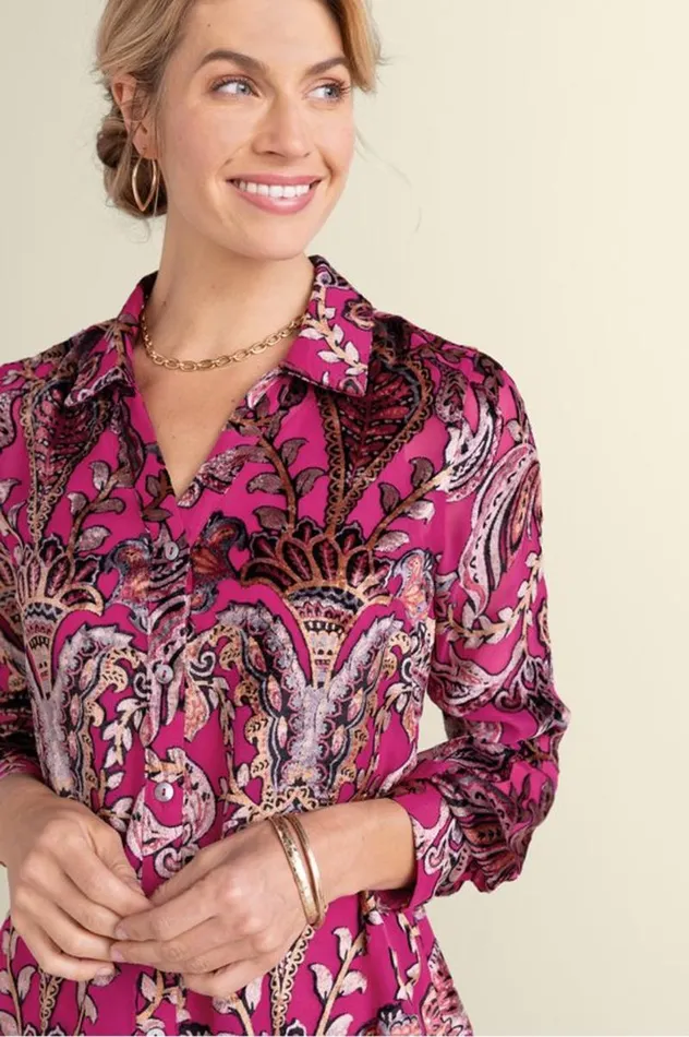 Women Bellarosa Velvet Tunic Pink Scarf Burnout Soft Surroundings Tops Women Bellarosa Velvet Tunic Pink Scarf Burnout Soft Surroundings Tops