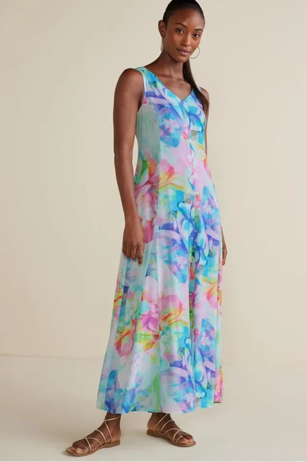 Women Brenda Maxi Dress Painterly Multi Floral Soft Surroundings Dresses