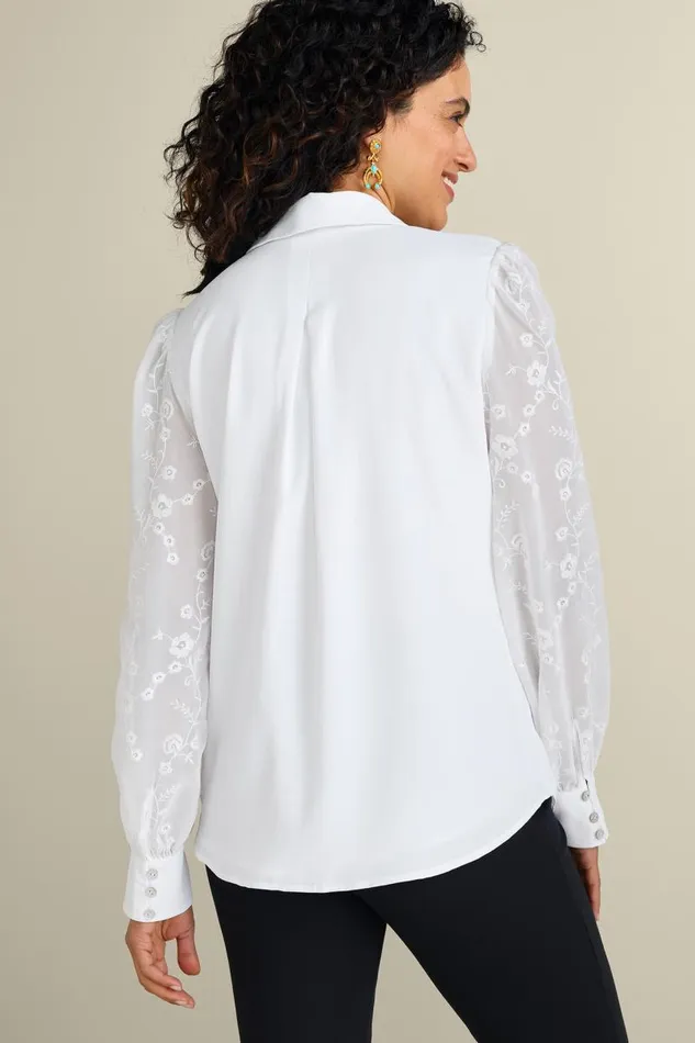 Women Calathea Embroidered Sleeve Shirt White Soft Surroundings Tops Women Calathea Embroidered Sleeve Shirt White Soft Surroundings Tops