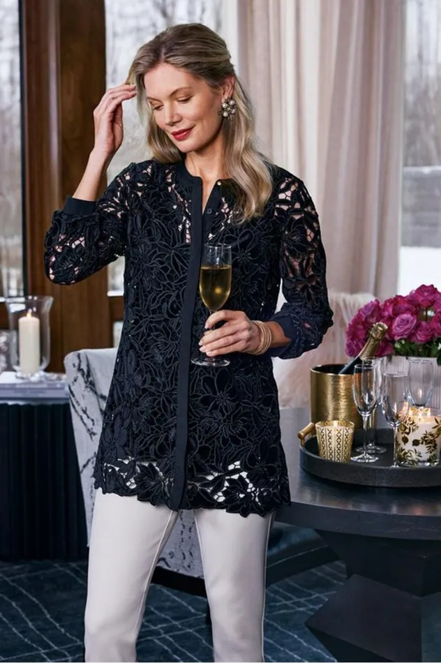 Women Candace Velvet Lace Tunic Black Soft Surroundings Tops Women Candace Velvet Lace Tunic Black Soft Surroundings Tops