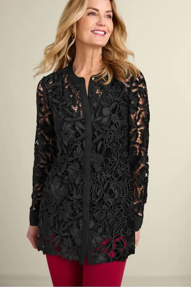 Women Candace Velvet Lace Tunic Black Soft Surroundings Tops Women Candace Velvet Lace Tunic Black Soft Surroundings Tops