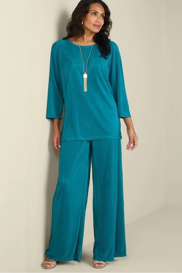 Women Cella Plisse Wide Leg Pants Deep Lagoon Soft Surroundings Pants