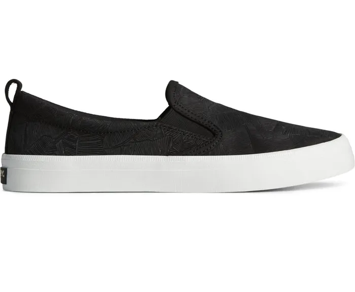Women Crest Leather Palm Embossed Slip On Sneaker Black Sperry Sneakers