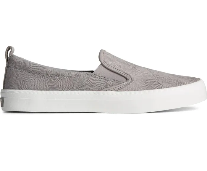 Women Crest Leather Palm Embossed Slip On Sneaker Grey Sperry Sneakers
